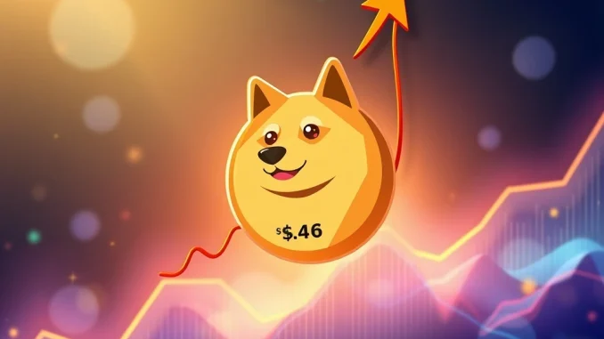 A Dogecoin price chart showing a double bottom pattern, signaling a potential bullish breakout and a significant surge.