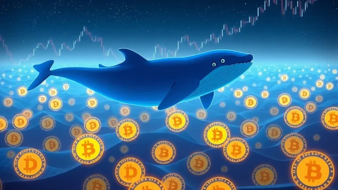 Illustration showing Dogecoin whales accumulating DOGE, symbolizing long-term investor confidence despite crypto market fluctuations.