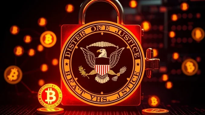 Visualizing the significant DOJ crypto seizure, showing digital assets being secured from the BlackSuit ransomware group's illicit operations.