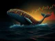 A digital whale emerging from blockchain data, symbolizing significant dormant Bitcoin movements and their profound impact on the crypto market.