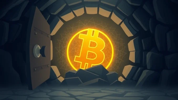 An ancient, dormant Bitcoin wallet reawakens, showing a large BTC movement that triggers crypto market speculation.