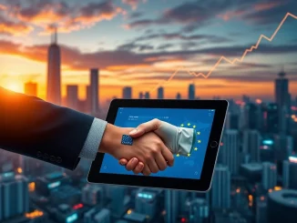 A chart showing Dow Futures rising, symbolizing renewed market optimism after the US-EU Trade Deal.