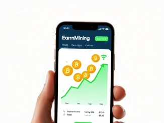 EarnMining app interface showcasing automated Bitcoin earning on a smartphone