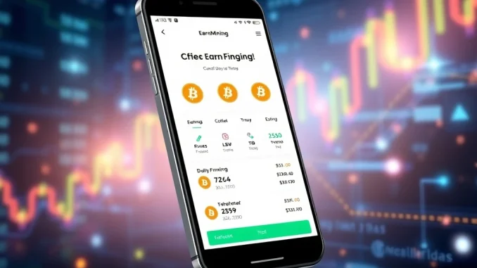 EarnMining mobile app for daily Bitcoin earnings on smartphone