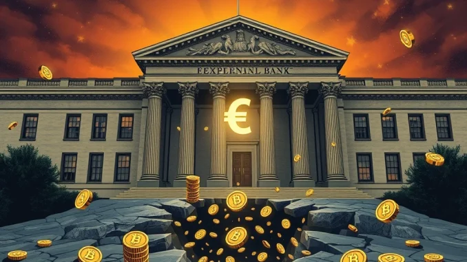 Alarming ECB Warning: Stablecoins Could Destabilize European Banking System ECB building cracking under pressure from stablecoin systemic risks