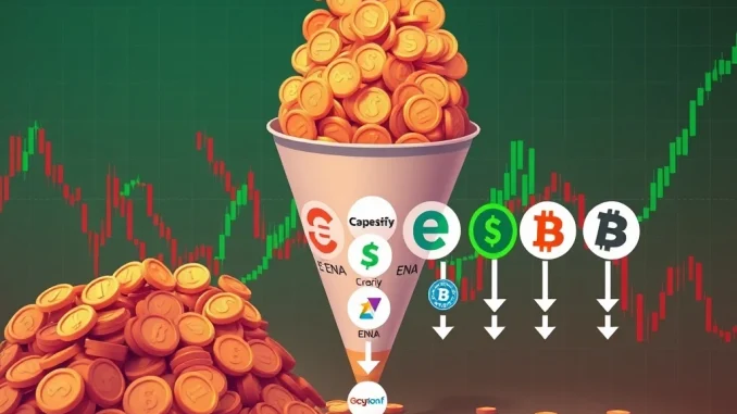 Chart showing a significant increase in ENA Token deposits on crypto exchanges, indicating potential selling pressure and ENA price action.