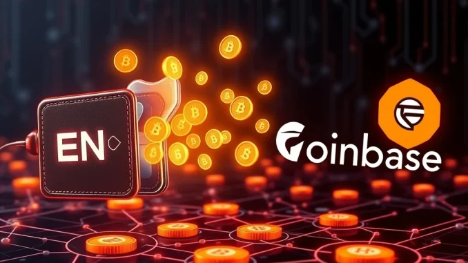 Visualizing a secure ENS wallet transfer of digital tokens to crypto exchanges FalconX and Coinbase.