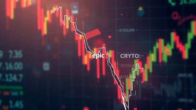 A digital chart depicting a sharp downward trend for EPIC crypto, symbolizing a dramatic price correction and market volatility.