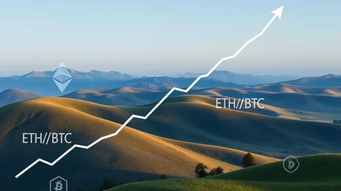 Chart showing the impressive ETH/BTC ratio surge, highlighting Ethereum's strong performance against Bitcoin.