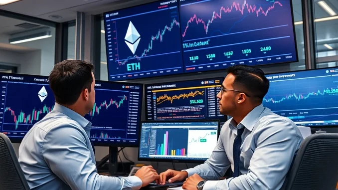 Charts showing significant institutional investment in ETH ETFs, highlighting the $1.35 billion held by advisory firms.