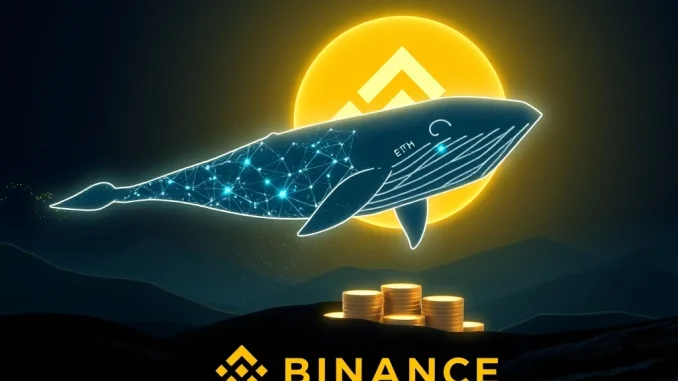 Massive ETH Transfer: $306 Million Ethereum Whale Deposit Hits Binance A digital whale transfers a large sum of ETH to Binance, symbolizing a significant ETH transfer and its market impact.