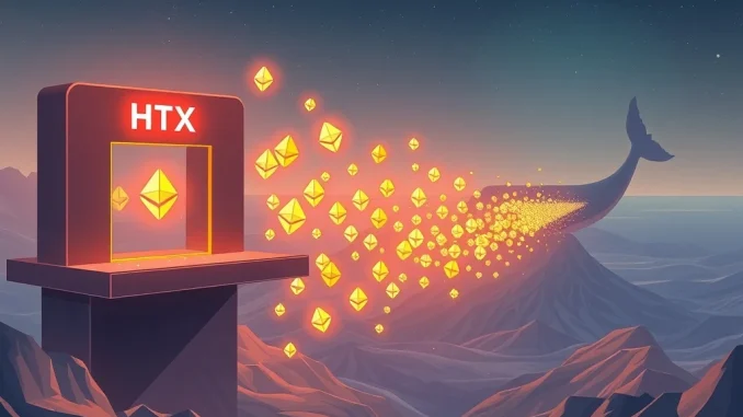 Visualizing a significant ETH transfer between HTX and Binance, highlighting crypto whale activity and its market implications.