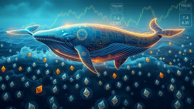 An ETH whale aggressively accumulating Ethereum, symbolizing significant crypto leverage and market movement.