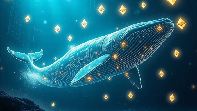An ETH whale emerges from crypto dormancy, symbolizing massive unrealized Ethereum profits and significant market impact.