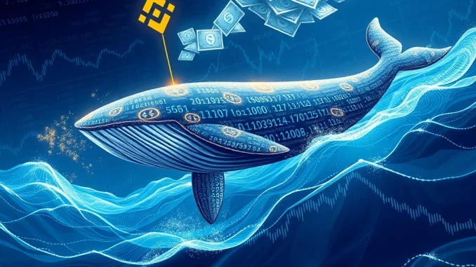 A digital whale depositing Ethereum, symbolizing a significant ETH whale profit on Binance.