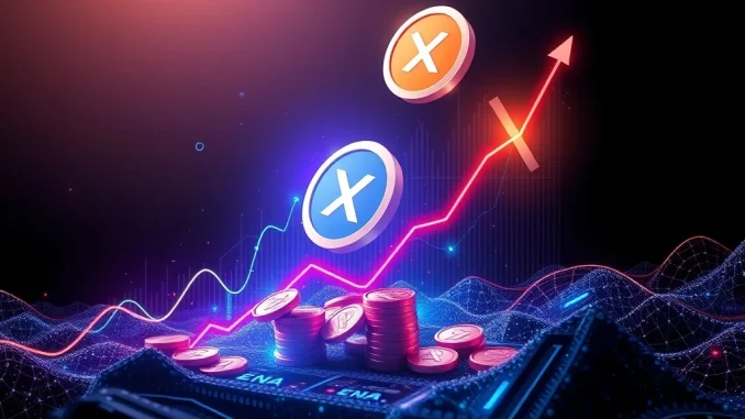 A visual representation of the Ethena ENA token price surging after a significant ENA buyback, highlighting market confidence.