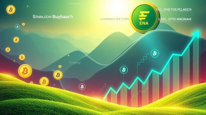 Chart showing Ethena ENA price surge, representing growth fueled by StablecoinX buyback and USDe expansion.