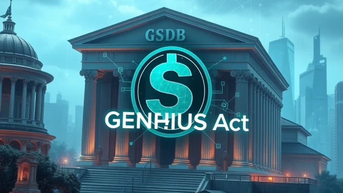 Ethena USDtb stablecoin integrating with traditional finance infrastructure, symbolizing its groundbreaking GENIUS Act compliance.