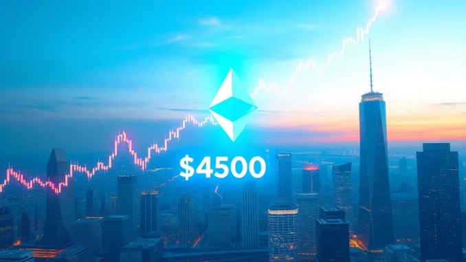 Ether (ETH) price breaks $4,500, symbolizing a significant milestone and bullish momentum in the cryptocurrency market.