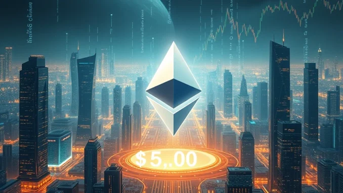 Ethereum's potential $60,000 valuation visualized in a futuristic blockchain cityscape.