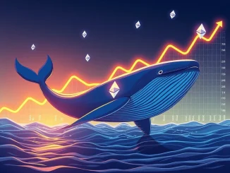 A digital illustration depicting a massive Ethereum withdrawal from Aave by DeFi whales, causing a surge in ETH borrowing rates.