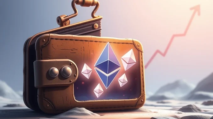 An old, reactivated digital wallet displaying a significant Ethereum transfer, symbolizing dormant crypto assets re-entering the market.