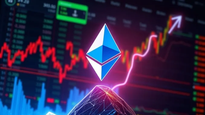 A digital chart showing Ethereum's price rocketing to an all-time high, signifying a major Ethereum surge in the crypto market.