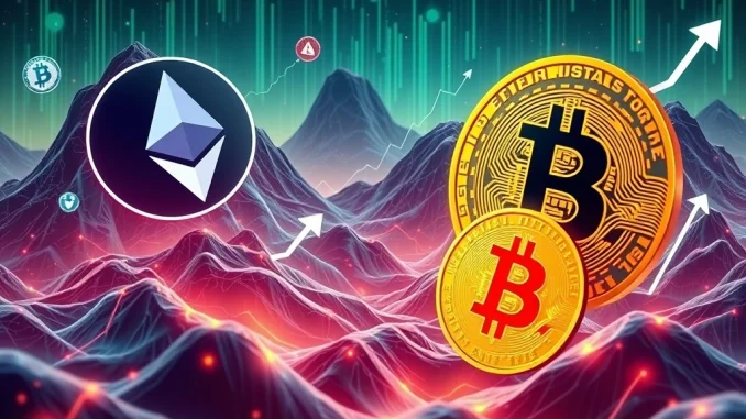 A dynamic chart illustrating the Ethereum surge and Solana rise, indicating strong altcoin momentum in the crypto market.