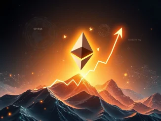 A visual representation of Ethereum's price surging, with charts pointing upwards and symbols of institutional adoption, reflecting Arthur Hayes' bold ETH price prediction.