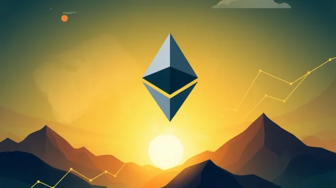 An upward-trending chart with an Ethereum logo, symbolizing Asia's lead in the recent Ethereum rally and market growth.
