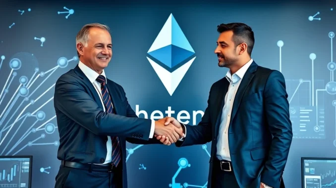 Joseph Chalom, former BlackRock executive, shaking hands to signify his new role as co-CEO at SharpLink Gaming, boosting Ethereum growth.