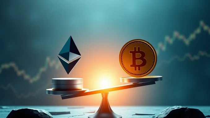 A visual representation of institutional crypto inflows shifting from Bitcoin to Ethereum and other utility tokens, highlighting changing market priorities.