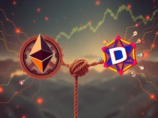 A conceptual image depicting the intense blockchain rivalry between Ethereum and DeSoc, highlighting the shift in crypto market trends.