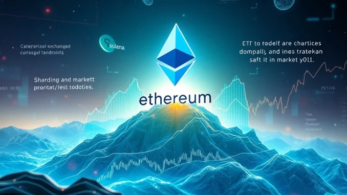 Chart illustrating Ethereum DEX volume surpassing Solana, driven by significant ETH ETF inflows, showcasing market shift.