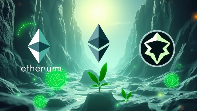 Ethereum, Dogecoin, Cardano Surge: Tech Upgrades and Eco-Friendly Focus Drive Momentum Ethereum, Dogecoin, and Cardano logos with eco-friendly blockchain technology