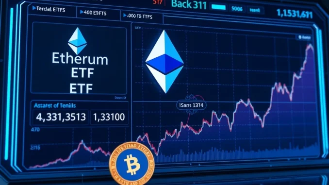 Ethereum ETF Dominates: BlackRock's $1.2B Bet Crushes Bitcoin ETFs as Institutions Shift Focus Ethereum ETF growth and Bitcoin ETF outflows on a financial dashboard