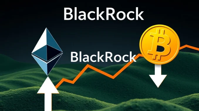 A chart illustrating the significant shift in institutional investment, with Ethereum ETF inflows surging past Bitcoin outflows, driven by BlackRock's strategic moves.