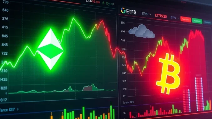 A vibrant chart showing upward trends, symbolizing the significant $383.1 million net inflows into U.S. spot Ethereum ETFs, representing robust crypto investment.