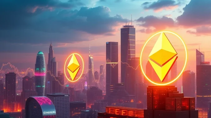 Ethereum's Monumental Surge: Firms and ETFs Acquire $19 Billion in ETH Visualizing the massive $19 billion Ethereum ETF and corporate acquisition, showcasing growth in digital asset investments.