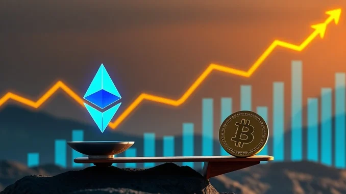 Visualizing the significant shift of institutional capital towards Ethereum ETFs, highlighting ETH's growing market dominance over Bitcoin.