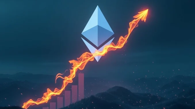 A digital graph showing soaring Ethereum gas fees amidst high network activity during an ERA airdrop, illustrating the impact on the Ethereum network.