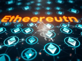 Ethereum healthcare: Digital blockchain symbols integrating with medical icons, representing IVD Medical's innovation in healthcare tokenization.