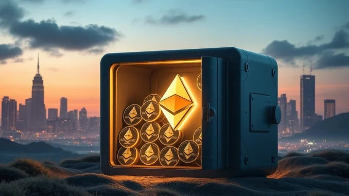 A digital vault overflowing with Ethereum holdings, symbolizing BitMine Immersion's rapid $2 billion milestone.