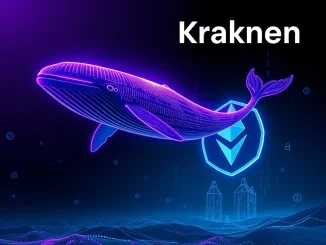 Digital whale transferring Ethereum ICO ETH to Kraken, symbolizing a major crypto whale activity and large ETH to Kraken deposit.