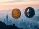 Bitcoin and Ethereum symbols in a dynamic crypto market landscape
