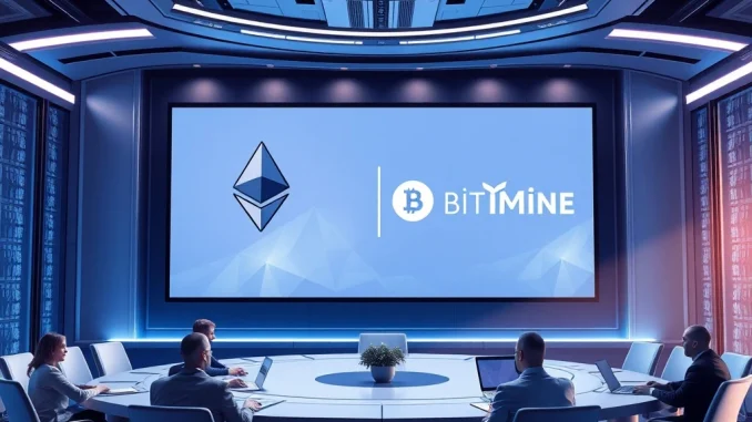 BitMine's $1B Ethereum share buyback strategy meeting in a high-tech boardroom