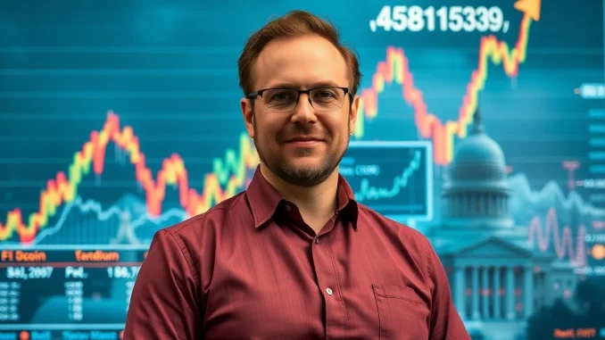 Arthur Hayes discussing Ethereum news and Bitcoin price predictions amidst a backdrop of rising crypto charts, signifying market optimism.