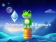 An artistic representation of the Pepeto frog mascot alongside a rising Ethereum price chart, symbolizing the success of the Pepeto presale and the current positive Ethereum News Today.