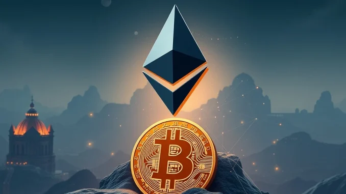 Visualizing Ethereum's potential to outperform Bitcoin, driven by institutional adoption and supply dynamics in the crypto market.