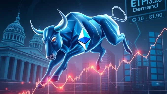 Ethereum Price Unleashed: ETH Targets $4000 Breakout Amidst Soaring ETF Optimism Ethereum price chart showing a bullish flag pattern, with an arrow pointing towards a $4000 breakout, reflecting ETF optimism and institutional demand.